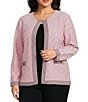 Ming Wang Plus Size Coordinating Shell Stitch Crew Neck Long Sleeve Jacket - Image 1