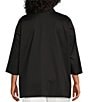 Color:Black - Image 2 - Plus Size Cotton Woven Ruffle V-Neck 3/4 Sleeve Side Slit Blouse