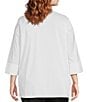 Color:White - Image 2 - Plus Size Cotton Woven Ruffle V-Neck 3/4 Sleeve Side Slit Blouse
