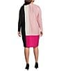Color:Pink/Multi - Image 2 - Plus Size Crepe De Chine Plisse Color Block Crew Neck Long Sleeve Shift Dress