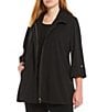 Color:Black - Image 1 - Plus Size Deco Crepe 3/4 Sleeve Zip Front Jacket