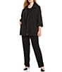 Color:Black - Image 3 - Plus Size Deco Crepe 3/4 Sleeve Zip Front Jacket