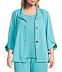 Ming Wang Plus Size Deco Crepe Winged Collar Bracelet Tulip Sleeve Jacket, Color:Calypso Blue - Image 1