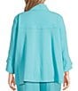 Ming Wang Plus Size Deco Crepe Winged Collar Bracelet Tulip Sleeve Jacket, Color:Calypso Blue - Image 3