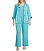 Ming Wang Plus Size Deco Crepe Winged Collar Bracelet Tulip Sleeve Jacket, Color:Calypso Blue - Image 4