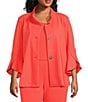 Ming Wang Plus Size Deco Crepe Winged Collar Bracelet Tulip Sleeve Jacket, Color:Sunkist Coral - Image 1