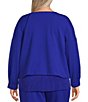 Color:Sapphire Sea - Image 2 - Plus Size Deco Crepe Woven Split Round Neck Long Sleeve Jacket