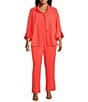 Ming Wang Plus Size Deco Stretch Crepe Back Slit Hem Pants, Color:Sunkist Coral - Image 3