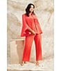 Ming Wang Plus Size Deco Stretch Crepe Back Slit Hem Pants, Color:Sunkist Coral - Image 5