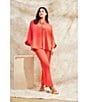 Ming Wang Plus Size Deco Stretch Crepe Back Slit Hem Pants, Color:Sunkist Coral - Image 6