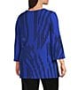 Ming Wang Plus Size Dual-Tone Soft Knit Split V-Neck 3/4 Sleeve Tunic, Color:Sapphire Sea/Black - Image 4