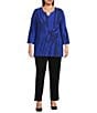 Ming Wang Plus Size Dual-Tone Soft Knit Split V-Neck 3/4 Sleeve Tunic, Color:Sapphire Sea/Black - Image 5