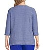Ming Wang Plus Size Honeycomb Tweed Knit Round Neck 3/4 Sleeve Jacket, Color:Sapphire Sea/Dark Navy/Ivory - Image 2
