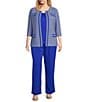 Ming Wang Plus Size Honeycomb Tweed Knit Round Neck 3/4 Sleeve Jacket, Color:Sapphire Sea/Dark Navy/Ivory - Image 3