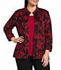 Ming Wang Plus Size Jacquard Knit Abstract Stand Collar Bracelet Sleeve Single Button-Front Jacket - Image 1