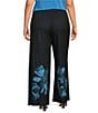 Ming Wang Plus Size Jacquard Knit Floral Placement Print No Roll Elastic Waist Pull-On Coordinating Pants - Image 2