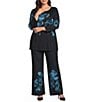 Ming Wang Plus Size Jacquard Knit Floral Placement Print No Roll Elastic Waist Pull-On Coordinating Pants - Image 3