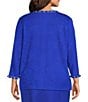 Ming Wang Plus Size Knit Crew Neck 3/4 Sleeve Ribbon Chain Trim Jacket, Color:Sapphire Sea - Image 3