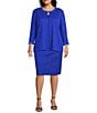 Ming Wang Plus Size Knit Crew Neck 3/4 Sleeve Ribbon Chain Trim Jacket, Color:Sapphire Sea - Image 4
