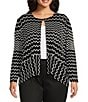 Color:Black/White - Image 1 - Plus Size Knit Zig-Zag Pattern Round Neck Long Sleeve Hook Front Jacket