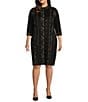 Color:Black/Gold - Image 1 - Plus Size Lurex Soft Knit Metallic Shimmering Turtleneck 3/4 Sleeve Sheath Dress