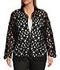 Ming Wang Plus Size Novelty Woven Geo Circle Cutout Lapel Collar Long Sleeve Jacket, Color:Black - Image 1