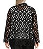 Color:Black - Image 2 - Plus Size Novelty Woven Geo Circle Cutout Lapel Collar Long Sleeve Jacket