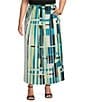 Color:Bermuda/Limonata/White/Black - Image 1 - Plus Size Novelty Woven Pleated A-Line Coordinating Maxi Skirt