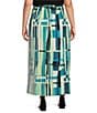 Color:Bermuda/Limonata/White/Black - Image 2 - Plus Size Novelty Woven Pleated A-Line Coordinating Maxi Skirt