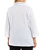 Color:White/Black - Image 2 - Plus Size Poplin Ruffle Mock Neck 3/4 Sleeve Button Front Tunic
