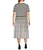 Color:White/Black - Image 2 - Plus Size Soft Knit Grid Striped Print Short Sleeve Contrasting Trim A-Line Midi Dress