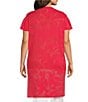 Color:Flamenco - Image 2 - Plus Size Soft Knit Sheer Floral Jacquard Short Ruffle Sleeve Open Front Longline Cardigan Jacket