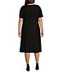 Color:Black - Image 2 - Plus Size Soft Knit Textured Stripe Short Sleeve Contrasting Trim A-Line Midi Dress