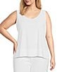Color:White - Image 1 - Plus Size Soft Knit V-Neck Sleeveless Side Slit Tank Top