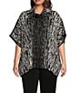 Ming Wang Plus Size Soft Knit Zebra Print Turtleneck Short Sleeve Tunic, Color:Black/Ivory - Image 1