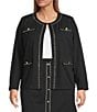 Ming Wang Plus Size Stretch Deco Crepe Crew Neck Long Sleeve Chain Trim Jacket, Color:Black - Image 3