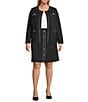 Ming Wang Plus Size Stretch Deco Crepe Crew Neck Long Sleeve Chain Trim Jacket, Color:Black - Image 4