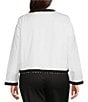 Color:White/Black - Image 2 - Plus Size Stretch Tencel Blend Contrast Braid Trim Detail Bracelet Sleeve Open-Front Jacket