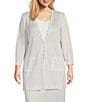 Color:White - Image 1 - Plus Size Textured Knit Studded Trim Open Front 3/4 Sleeve Coordinating Jacket