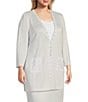 Color:White - Image 3 - Plus Size Textured Knit Studded Trim Open Front 3/4 Sleeve Coordinating Jacket
