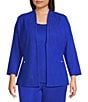 Ming Wang Plus Size Textured Wave Knit Mandarin Collar Bracelet Sleeve Jacket, Color:Sapphire Sea - Image 2