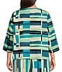 Color:Bermuda/Limonata/White/Black - Image 2 - Plus Size Woven Abstract Print Round Neck 3/4 Sleeve Zip Front Coordinating Jacket