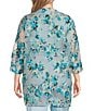 Color:Dew Blue/Multi - Image 2 - Plus Size Woven Floral Sheer 3/4 Sleeve Open-Front Jacket