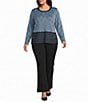 Ming Wang Plus Size Wrinkle-Resistant Ribbed Knit Diamond Striped Crew Neck Long Sleeve Top - Image 3