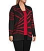 Ming Wang Plus Swirl Print Two-Tone Jacqaurd Wave Knit Shawl Collar Long Sleeve Jacket, Color:Holiday/Black - Image 3