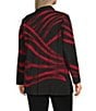 Ming Wang Plus Swirl Print Two-Tone Jacqaurd Wave Knit Shawl Collar Long Sleeve Jacket, Color:Holiday/Black - Image 4