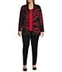 Ming Wang Plus Swirl Print Two-Tone Jacqaurd Wave Knit Shawl Collar Long Sleeve Jacket, Color:Holiday/Black - Image 5