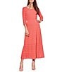 Ming Wang Pointelle Tonal Knit Square Neck 3/4 Sleeve Midi Dress - Image 1