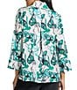 Ming Wang Printed Charmeuse Stand Collar Bracelet Sleeve Tunic, Color:Emerald Multi - Image 2