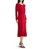 Ming Wang Scoop Neck Long Sleeve Cut-Out Flounce Hem Midi Knit Dress - Image 1
